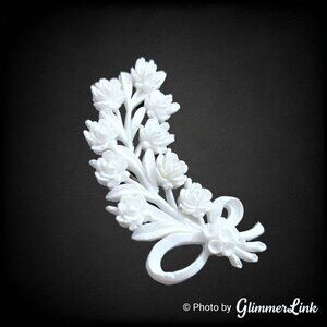 Vintage White Celluloid Roses Bouquet Mid-Century Brooch Pin